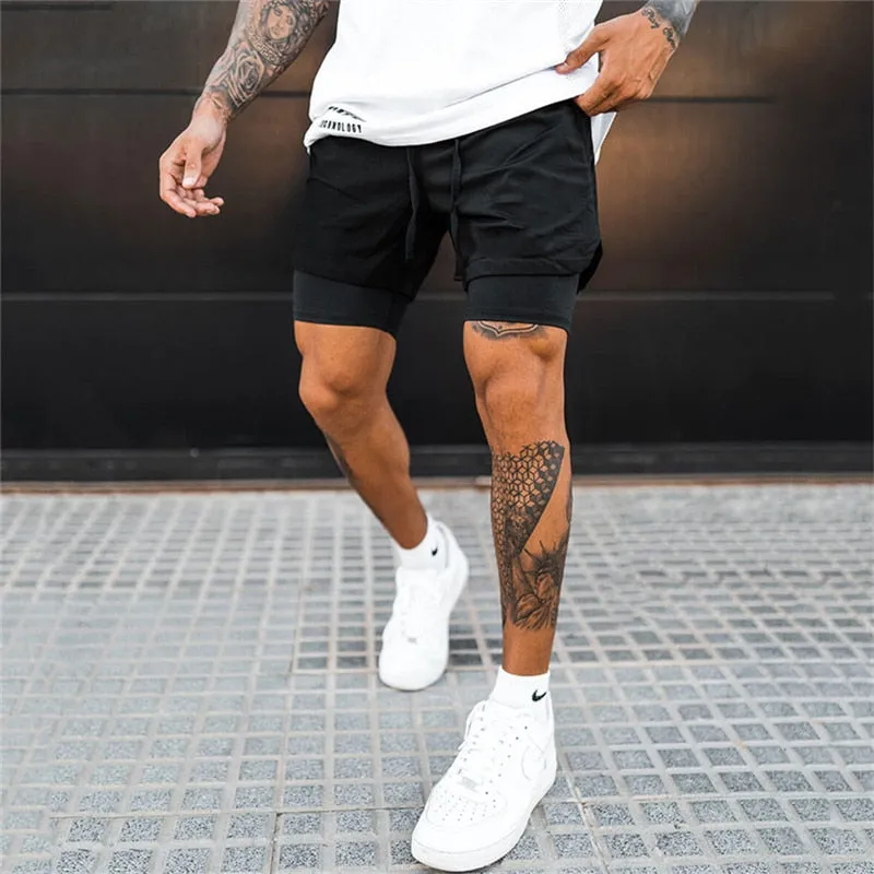 2 In 1 Running Shorts Men 2022 Gym Shorts Sport Man 2 In 1 Double-deck Quick Dry Fitness Pants Jogging Pants