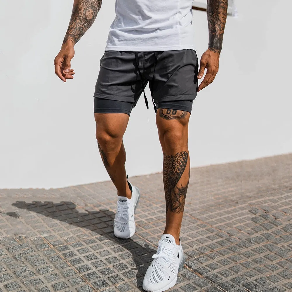 2 In 1 Running Shorts Men 2022 Gym Shorts Sport Man 2 In 1 Double-deck Quick Dry Fitness Pants Jogging Pants