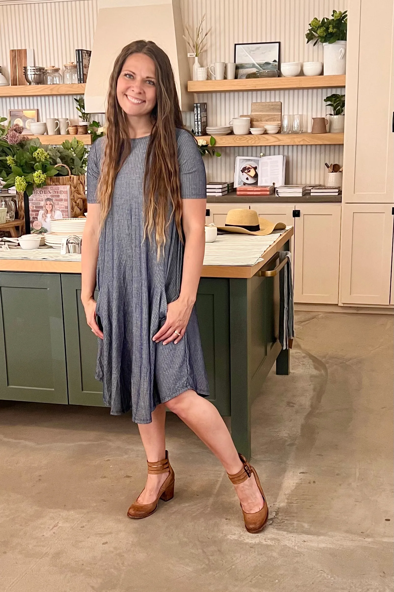 April Dress Denim Blue Ribbed
