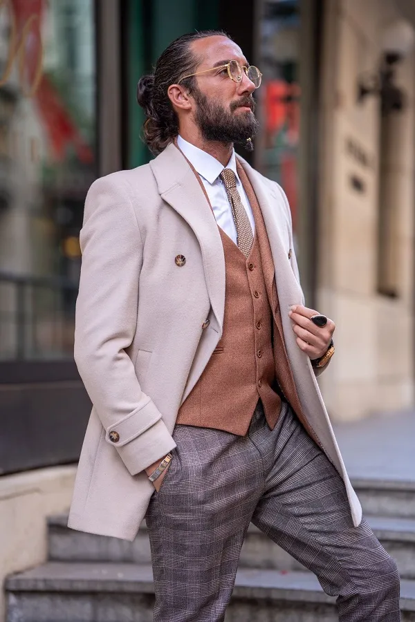 Beige Slim Fit Long Coat by gentwith