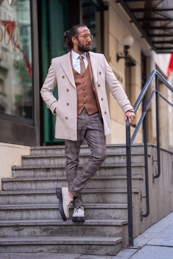 Beige Slim Fit Long Coat by gentwith