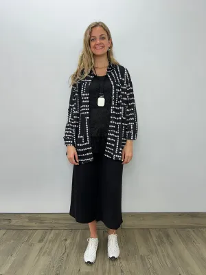 Black and White Dots Collared Button Down Top