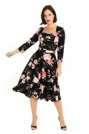 Black Chrysanthemum Pattern Knit Dress
