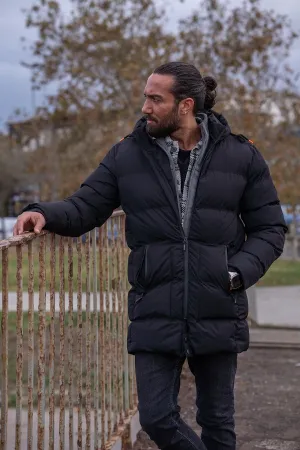 Black Slim Fit Puffer Long Coat by gentwith