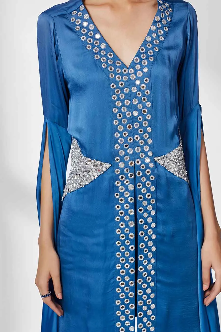 Blue Mirror Work Tunic & Gharara Set (Set of 2)