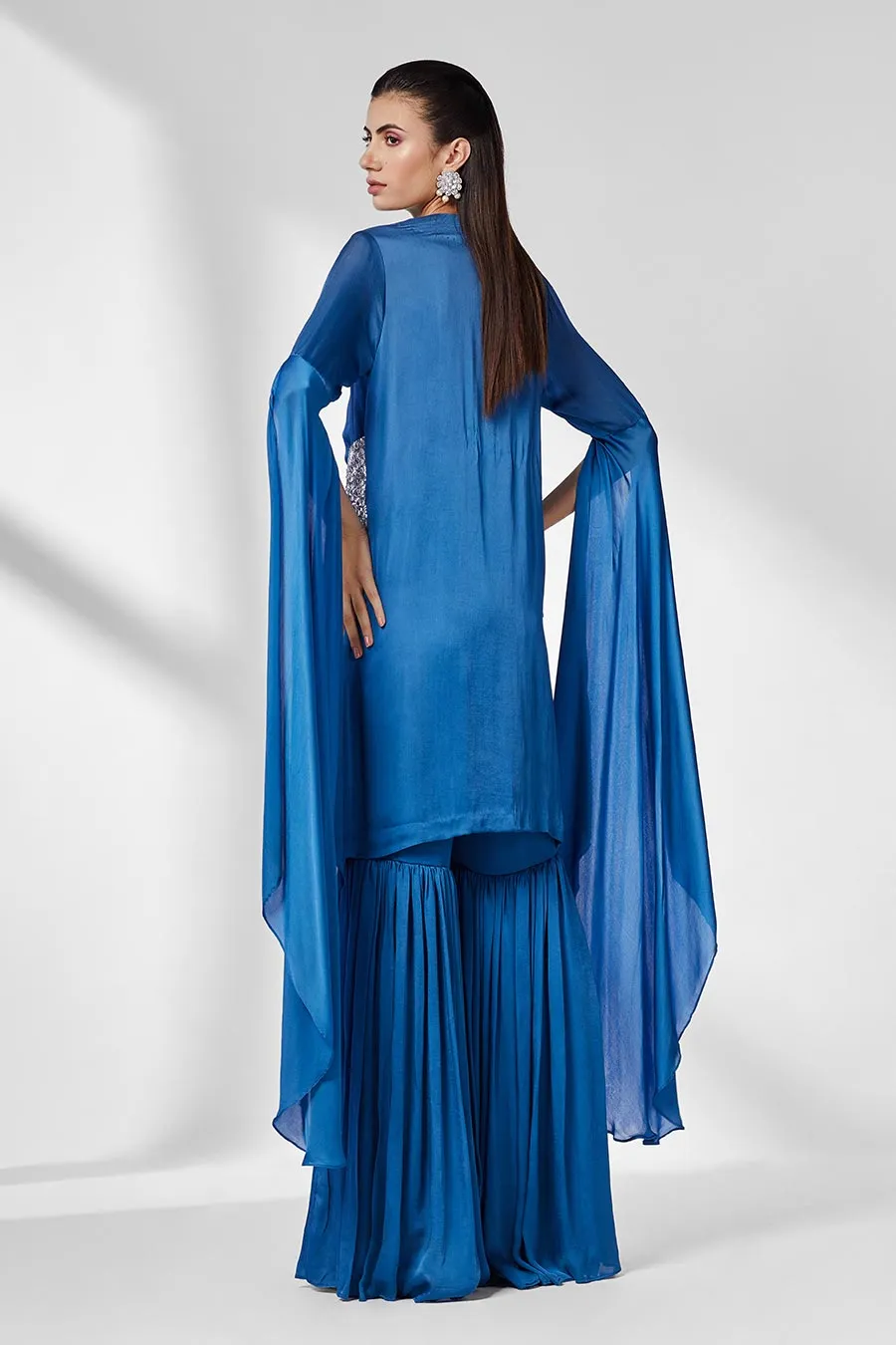 Blue Mirror Work Tunic & Gharara Set (Set of 2)