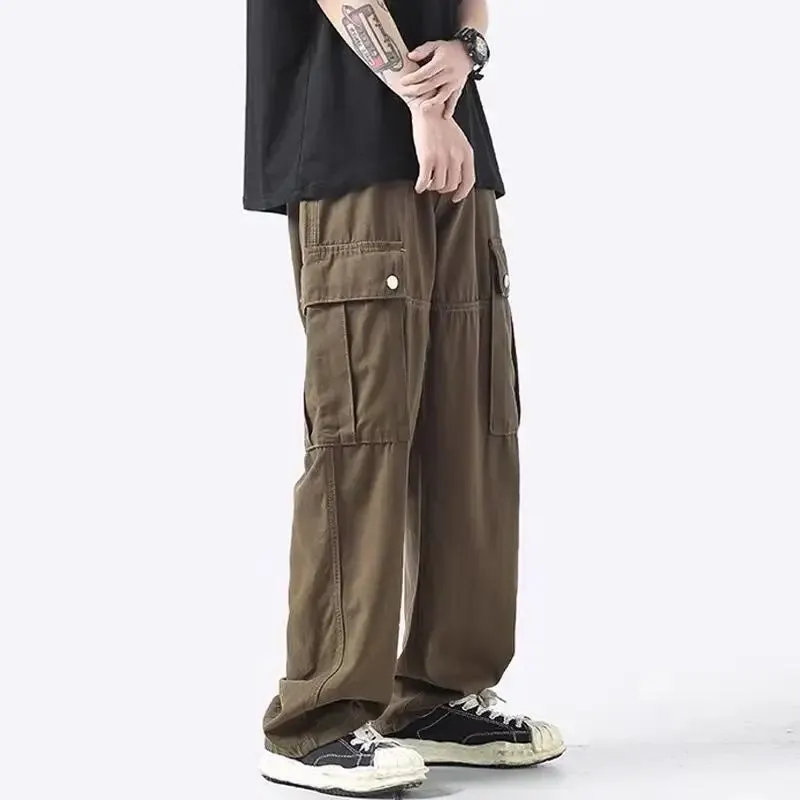 Bonsir Spring Trend Men's Clothing Japanese Cotton Korean Version Fashion Casual All-match Loose Straight Solid Color Cargo Trousers