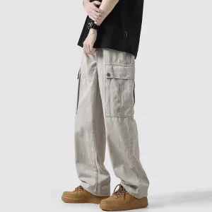 Bonsir Spring Trend Men's Clothing Japanese Cotton Korean Version Fashion Casual All-match Loose Straight Solid Color Cargo Trousers