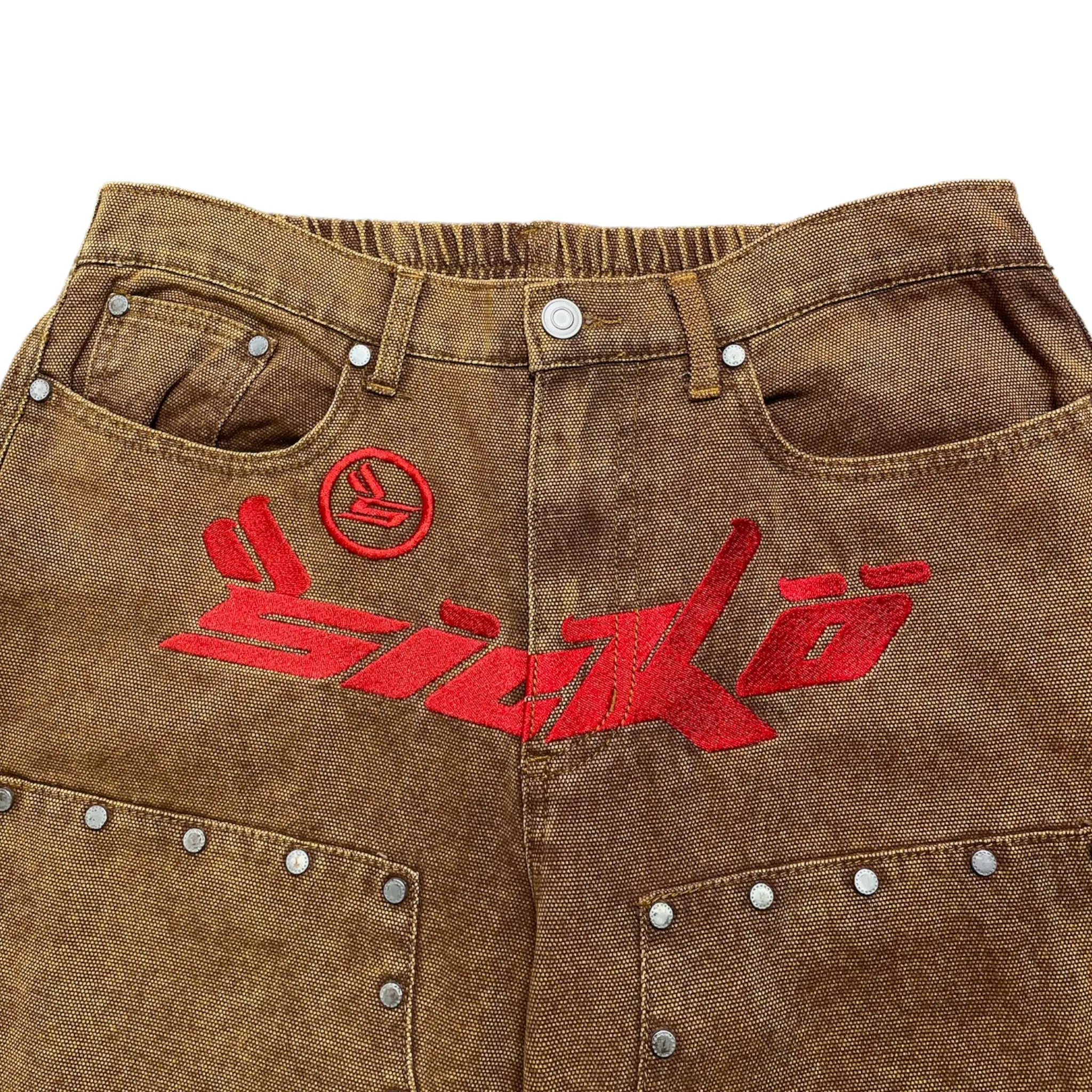 Bornfrompain x AFB Sicko Double Knee Studded Pants Caramel Pre-Owned