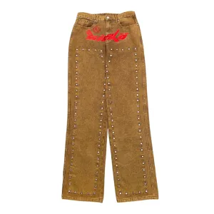 Bornfrompain x AFB Sicko Double Knee Studded Pants Caramel Pre-Owned