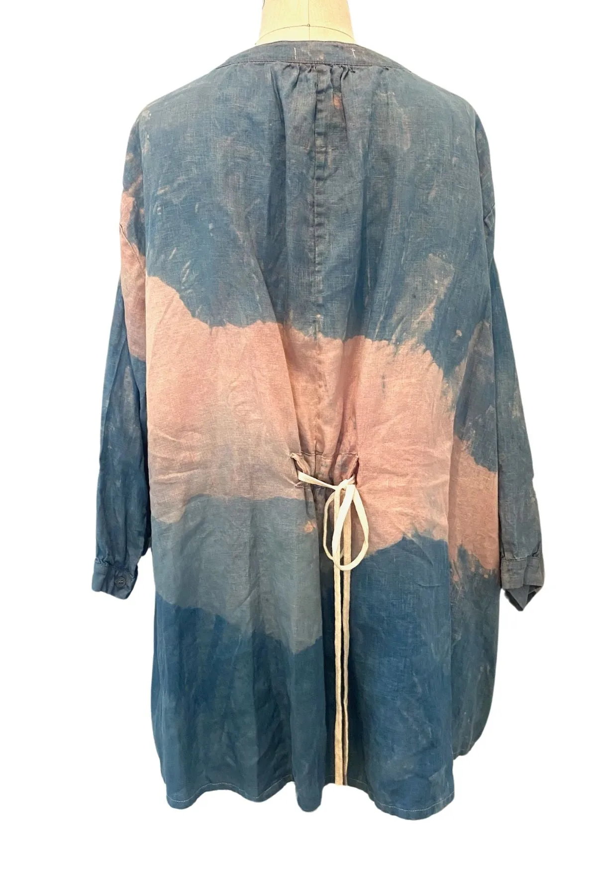 Botanically Dyed Linen Tunic in Blue Pink Wave
