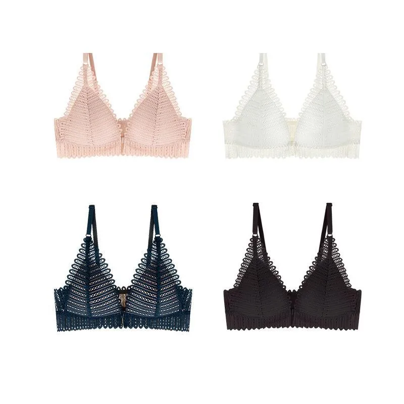 Breathable lace bra with front buckle