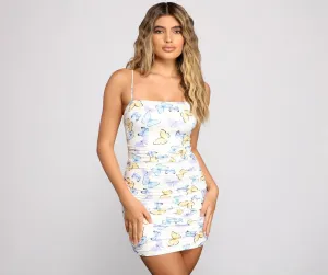 Butterfly Charm Stylish Ruched Mini Dress