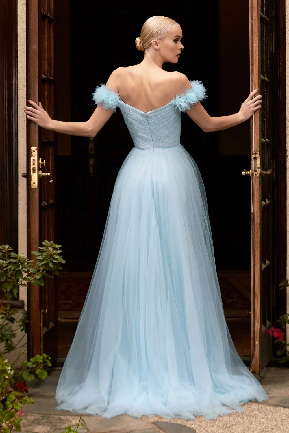 CD CD957 - Gathered Tulle Off the Shoulders Ball Gown with Ruched Sweetheart Bodice & Soft Layered Tulle Skirt