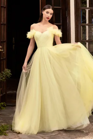 CD CD957 - Gathered Tulle Off the Shoulders Ball Gown with Ruched Sweetheart Bodice & Soft Layered Tulle Skirt