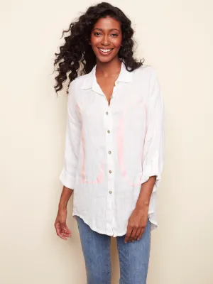Charlie B - Button-Down LOVE Tunic - White  - C4444