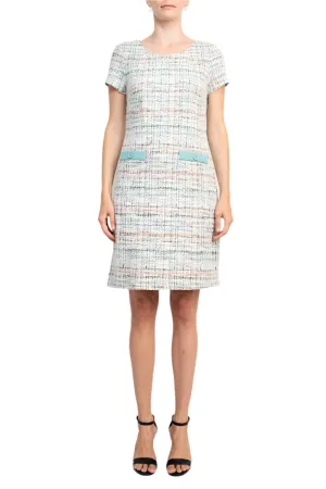 Connected Apparel Scoop Neck Short Sleeve Faux Pockets Shift Knit Dress