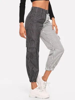 Contrast Panel Striped Pants