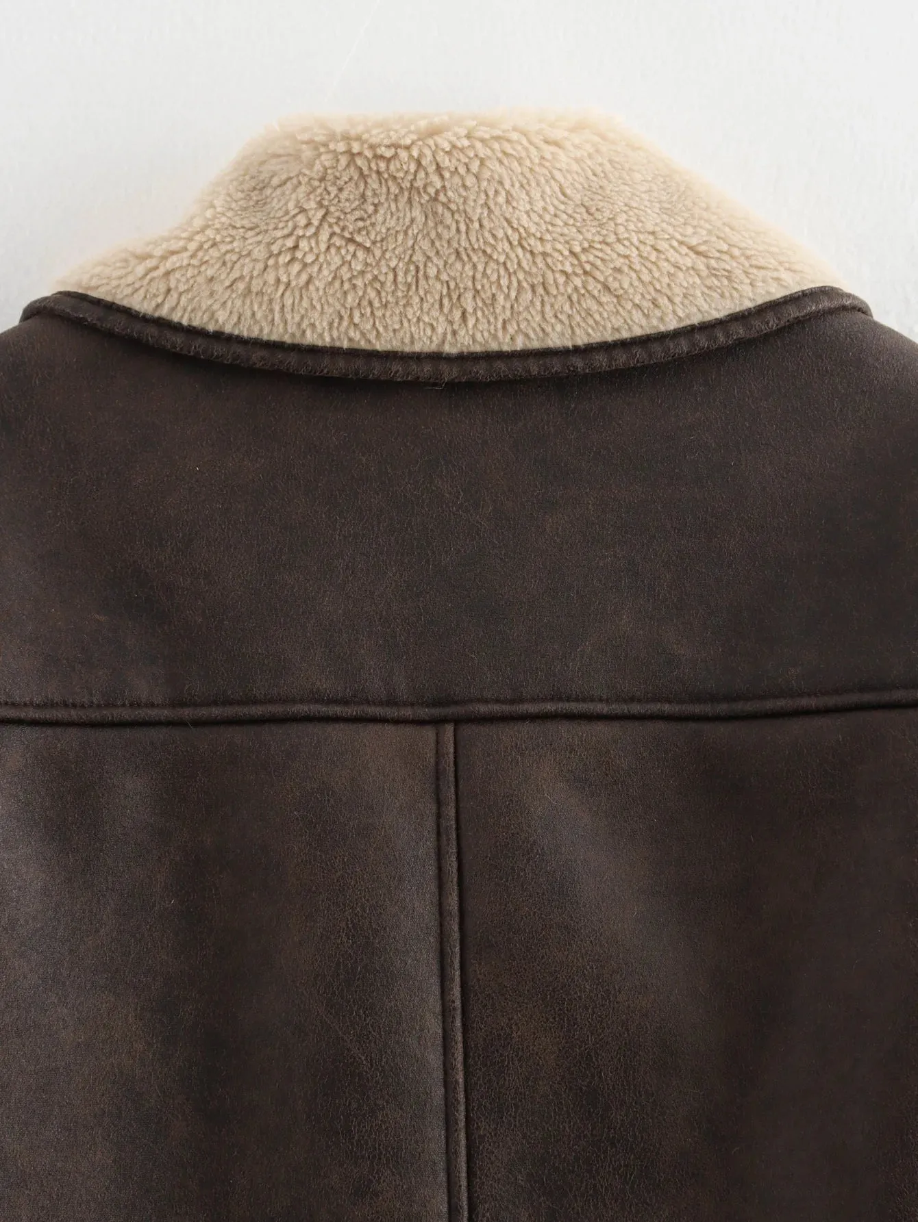 Double Color Solid Turn-Down Collar Coat