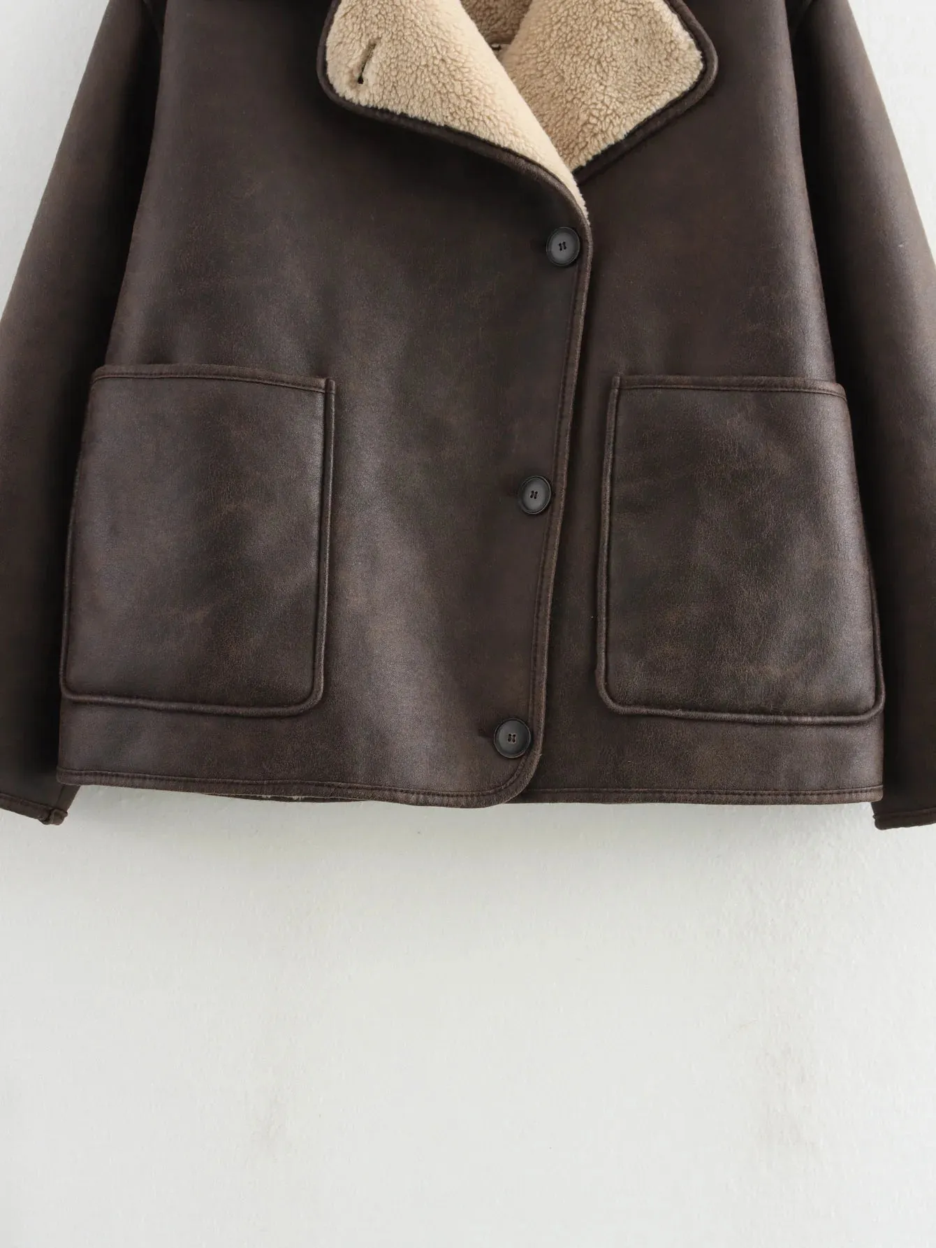 Double Color Solid Turn-Down Collar Coat