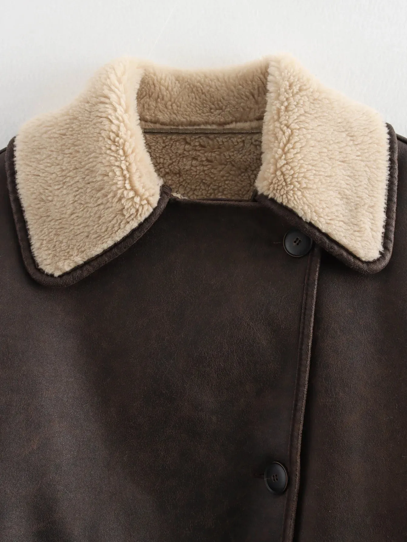 Double Color Solid Turn-Down Collar Coat