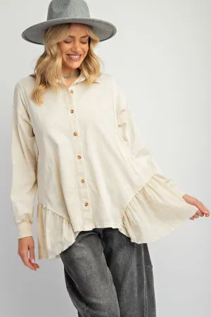 Easel - Ivory Long Slv Mineral Wash Tunic Top