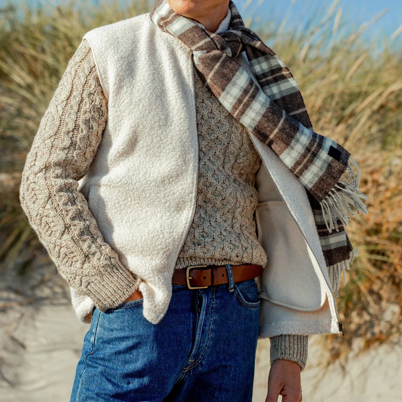 Ecru Wool Fleece Gilet