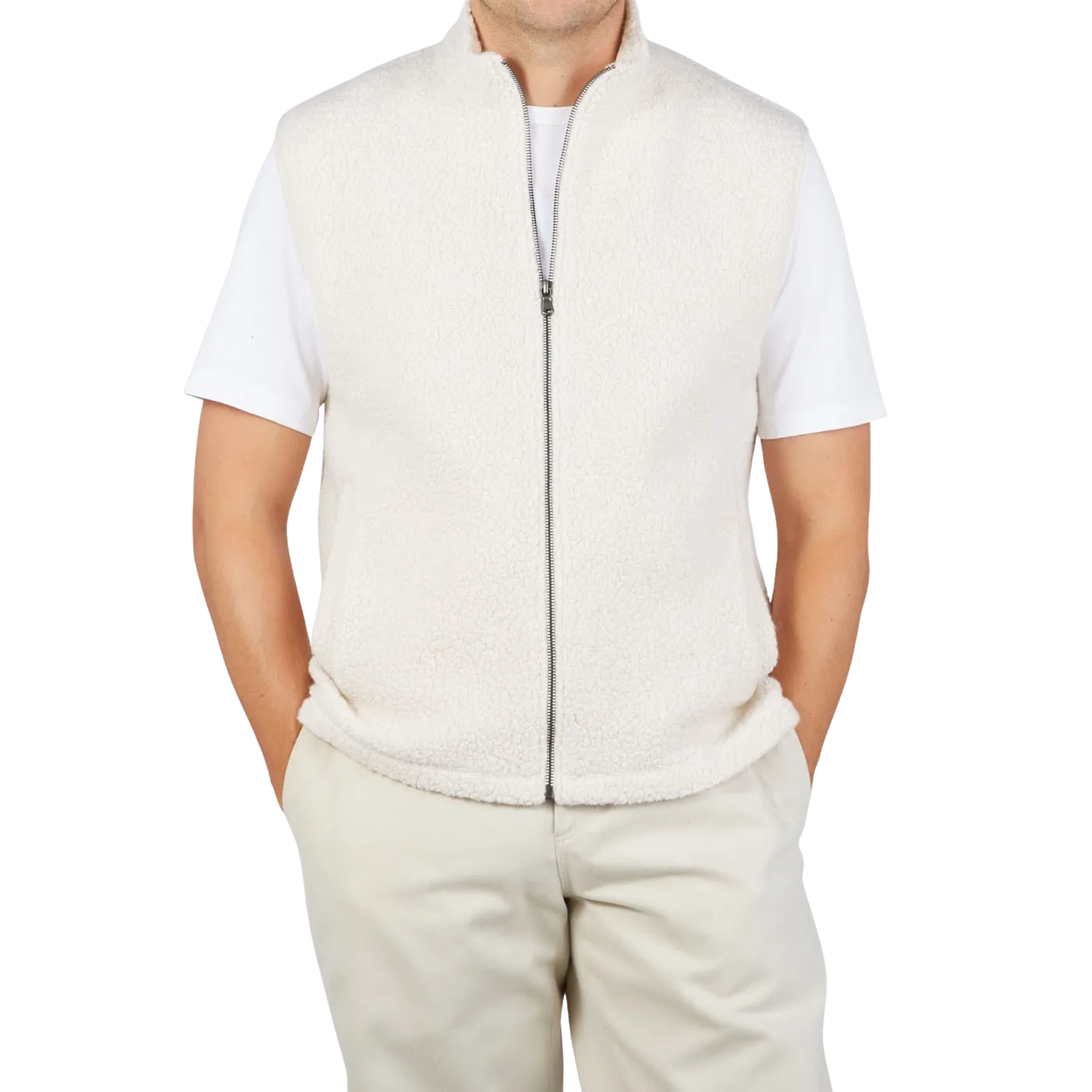 Ecru Wool Fleece Gilet