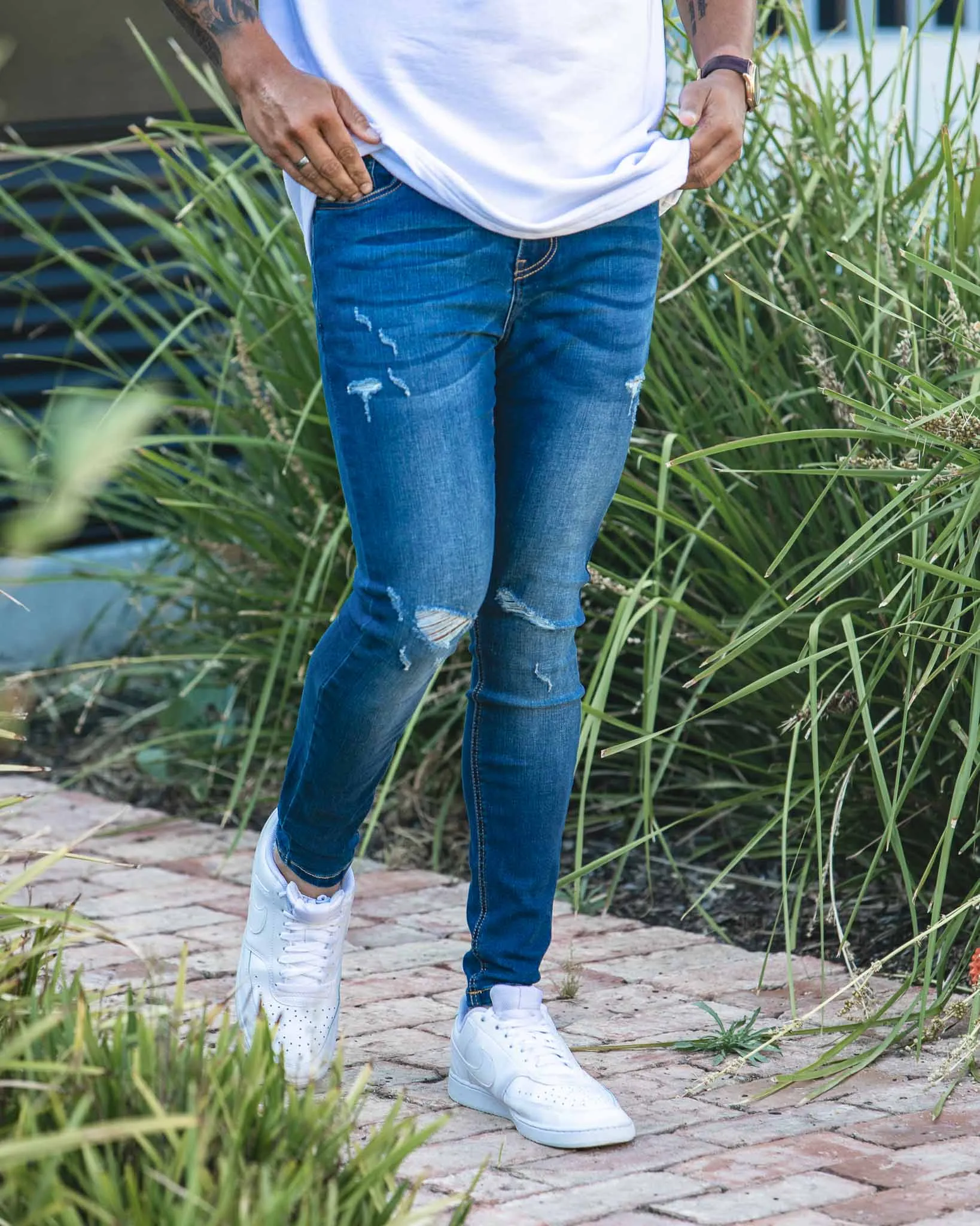 Faded Dark Blue Ripped Jeans