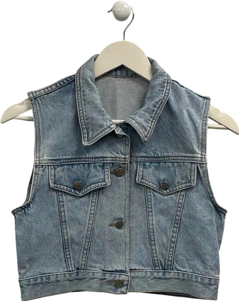 Fitted Denim Gilet In Mid Blue UK XS