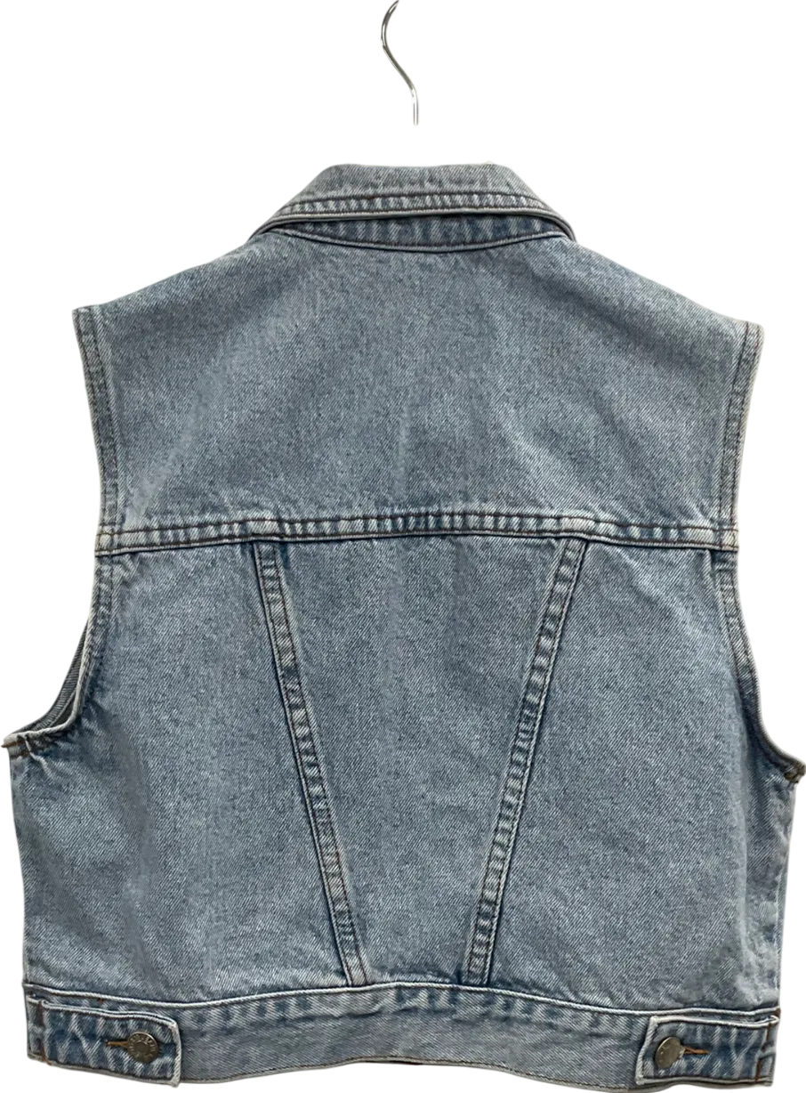 Fitted Denim Gilet In Mid Blue UK XS