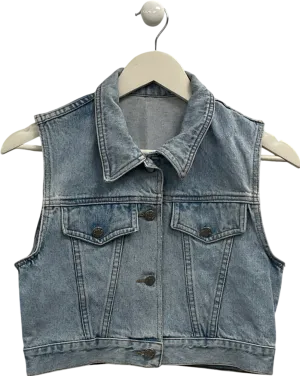 Fitted Denim Gilet In Mid Blue UK XS
