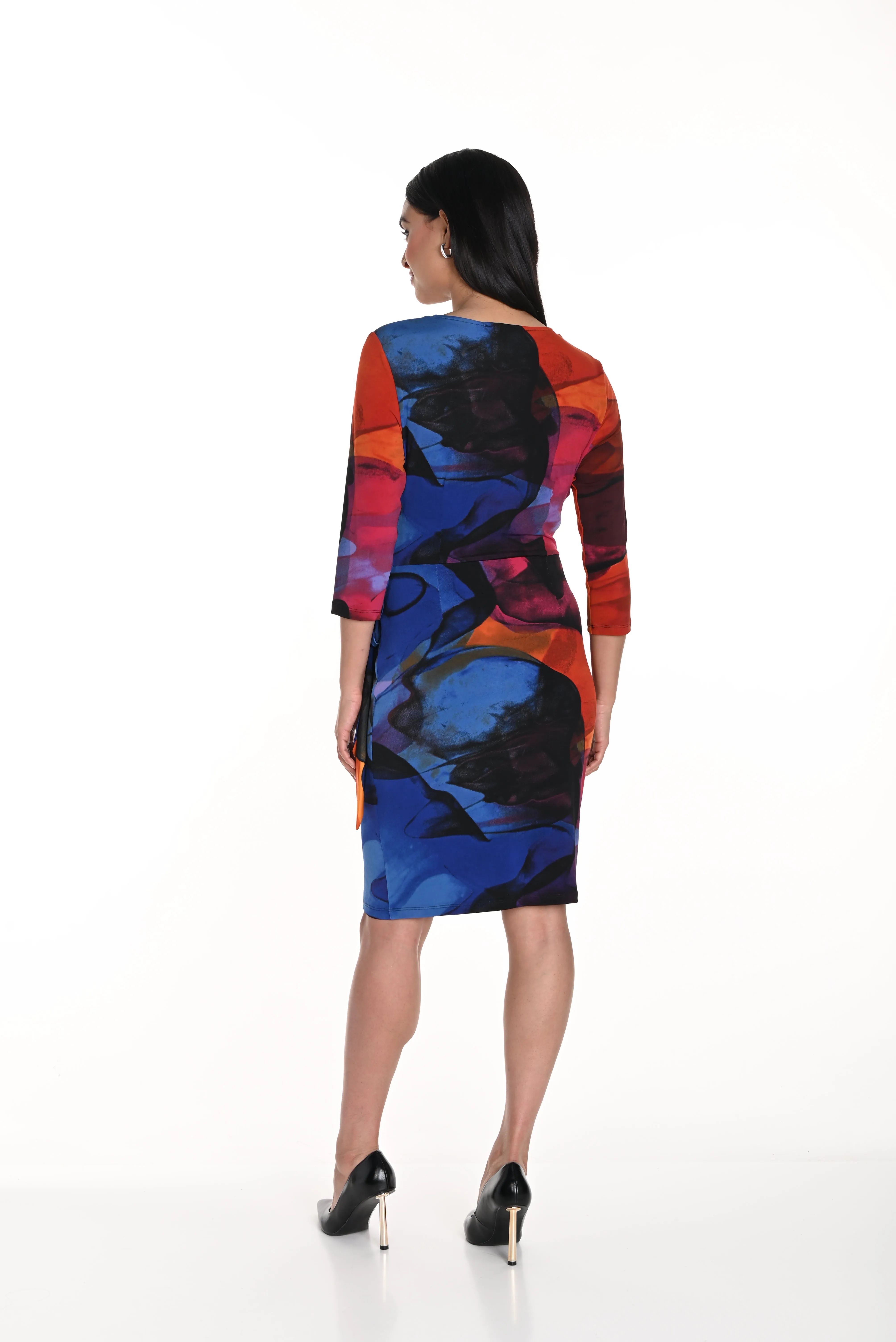 Frank Lyman Fall 2024-243135-Knit Dress- Royal/Orange