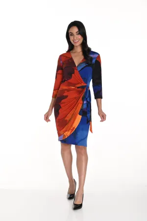 Frank Lyman Fall 2024-243135-Knit Dress- Royal/Orange