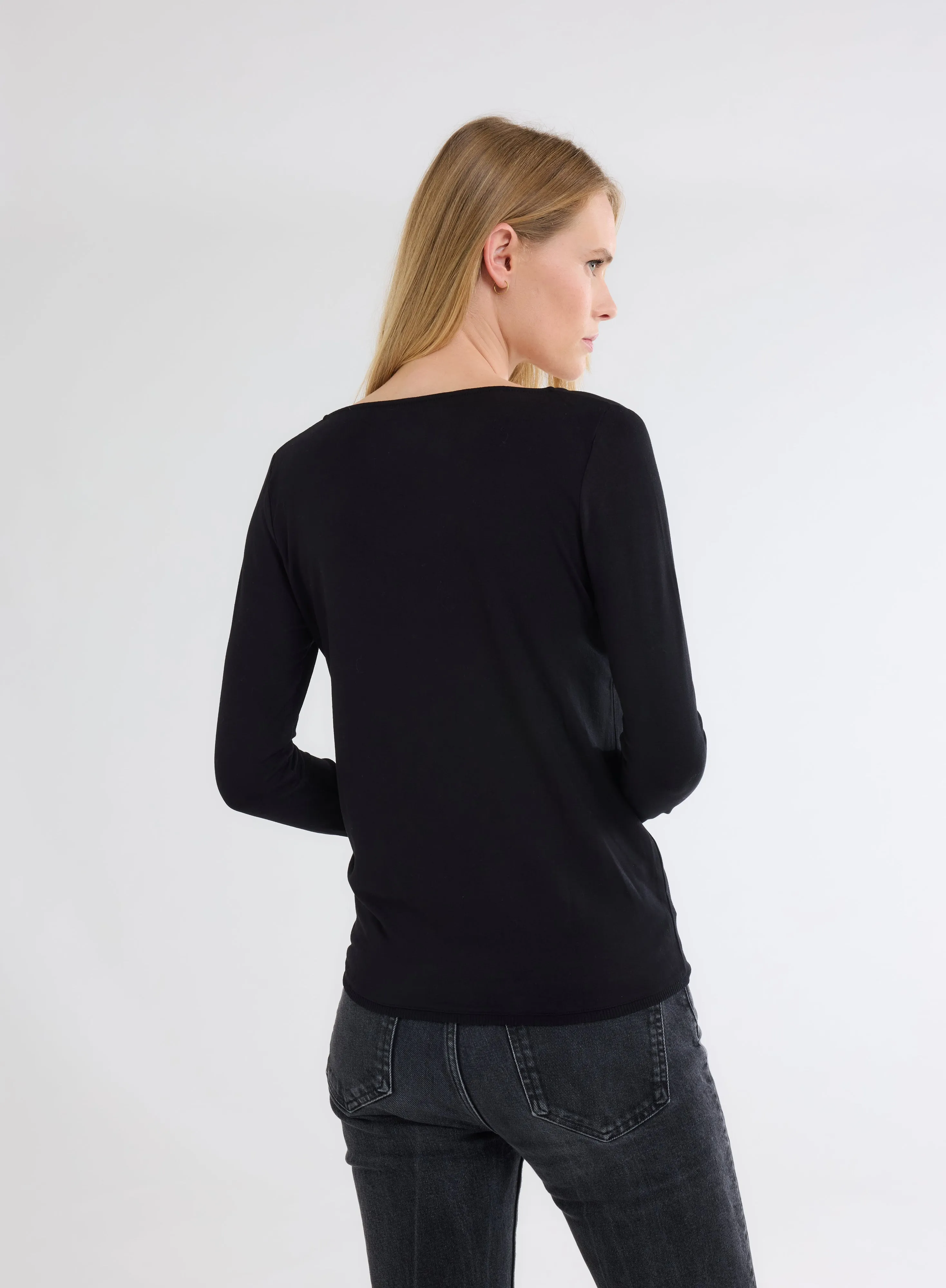 Gilet Noir Col V Manches Longues en Viscose et Élasthanne
