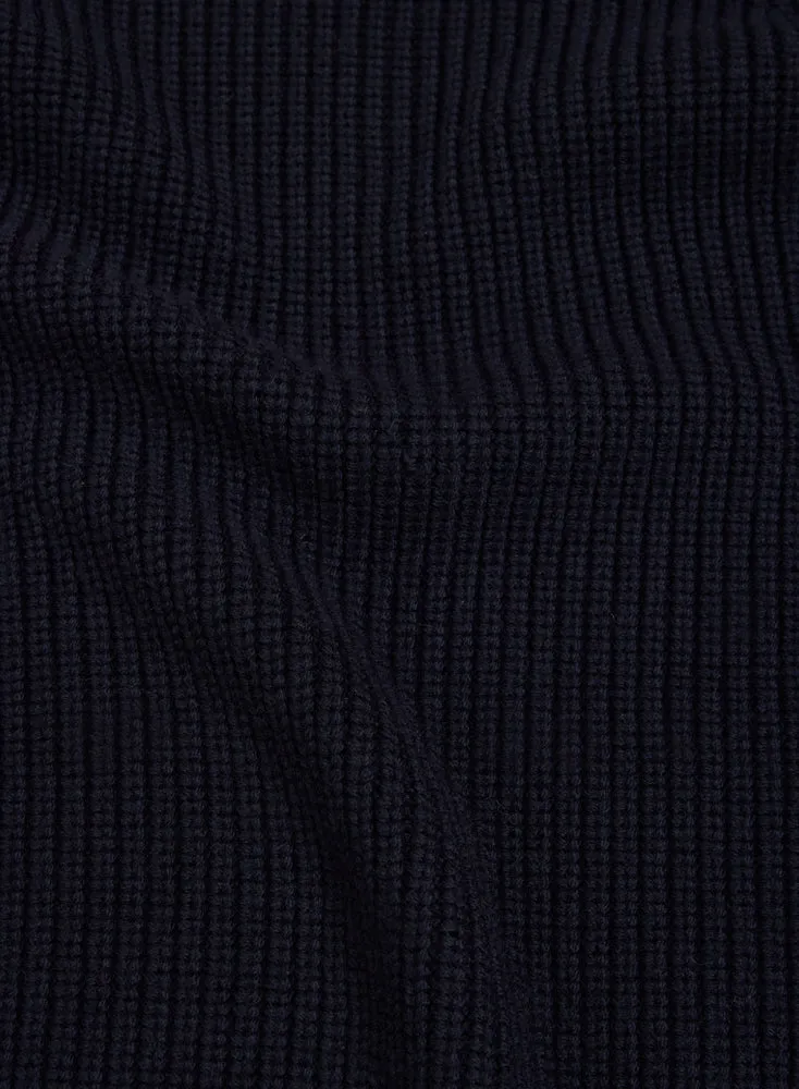 Gilet Zippé Marine à Grosse Maille Col Montant Manches Longues en Laine Merinos