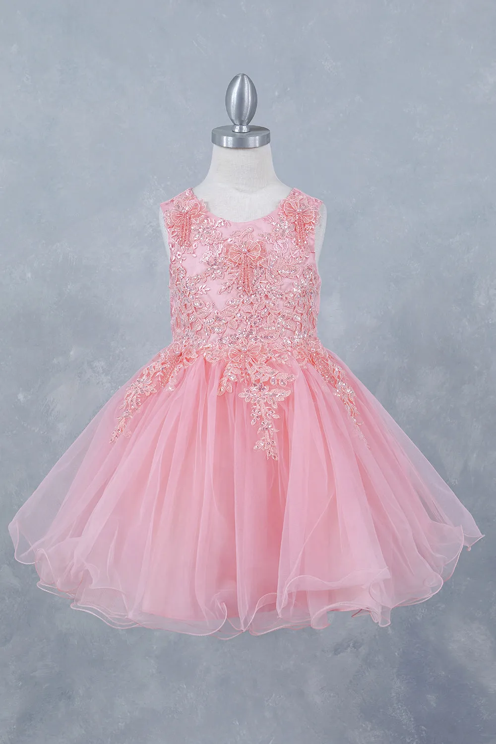Girls Butterfly Applique Layered Tulle Dress 2-12