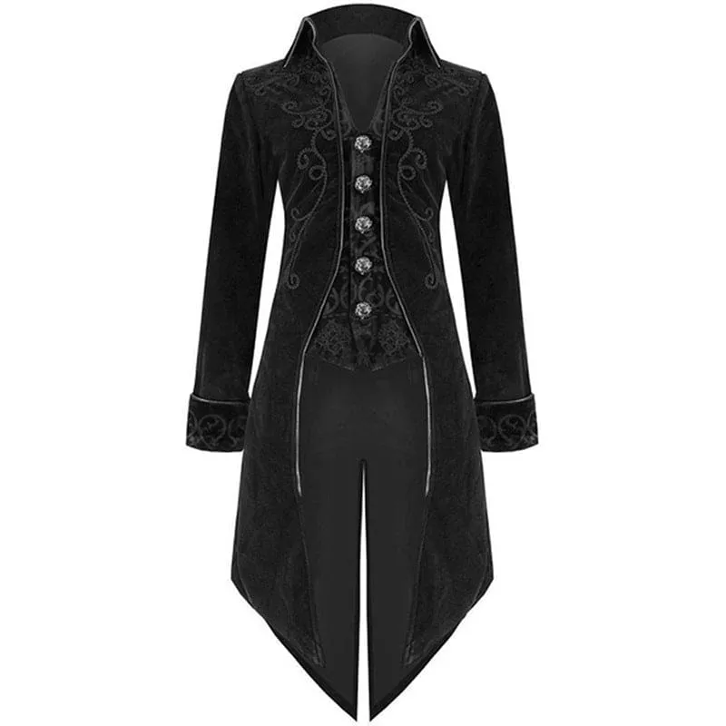 Gothic Long Steampunk Victorian Style Mens Tailcoat in Burgundy and Black