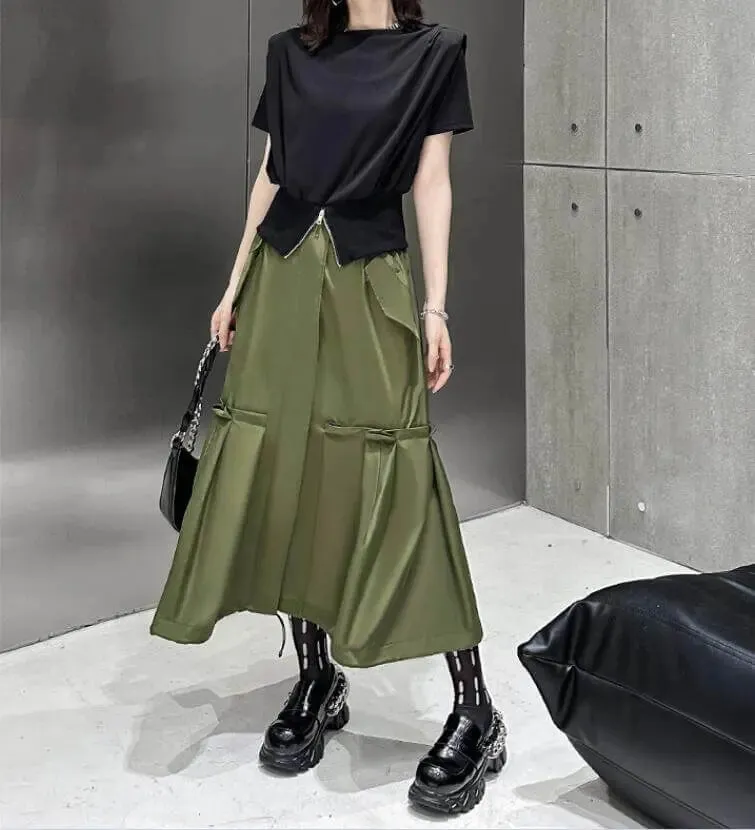 High Waist Skirt for Women's Street Style Army Green Skirt