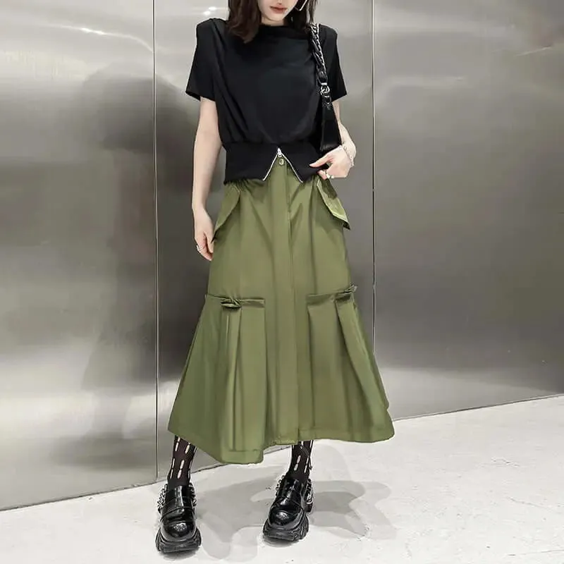 High Waist Skirt for Women's Street Style Army Green Skirt