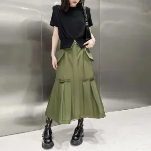 High Waist Skirt for Women's Street Style Army Green Skirt