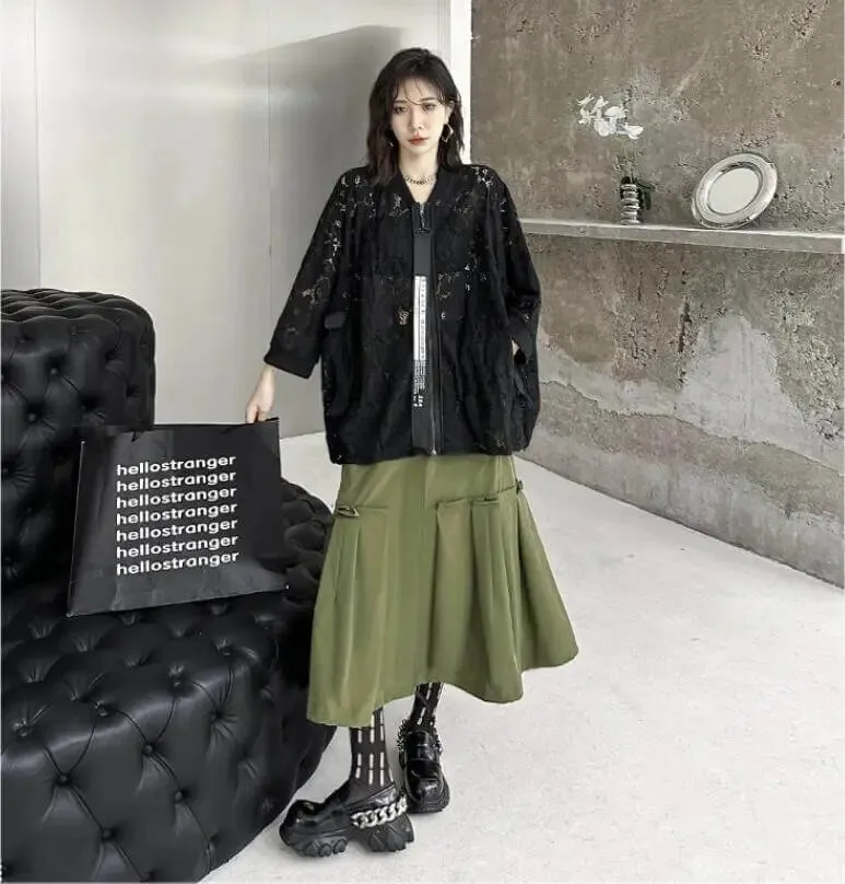 High Waist Skirt for Women's Street Style Army Green Skirt