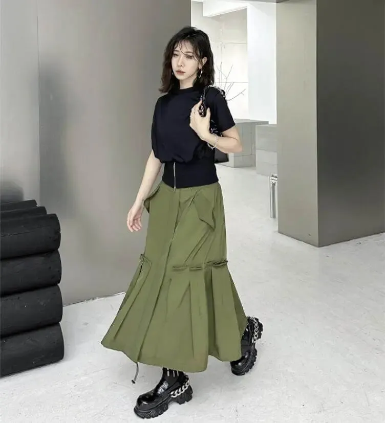 High Waist Skirt for Women's Street Style Army Green Skirt