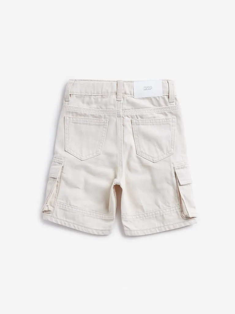 HOP Kids Light Beige Cargo-Style Regular-Fit Mid-Rise Shorts
