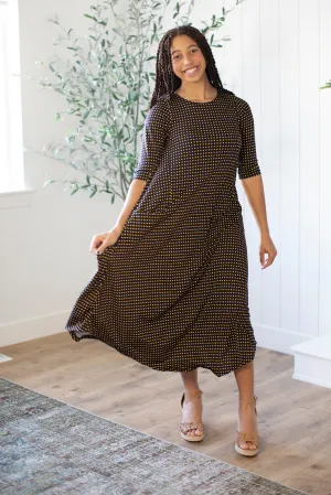 Jessi Dress Dark Navy & Gold Dot