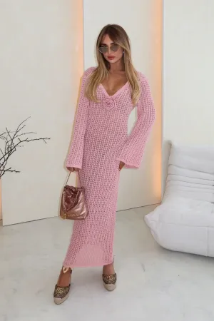 Katie blush crochet rose maxi dress