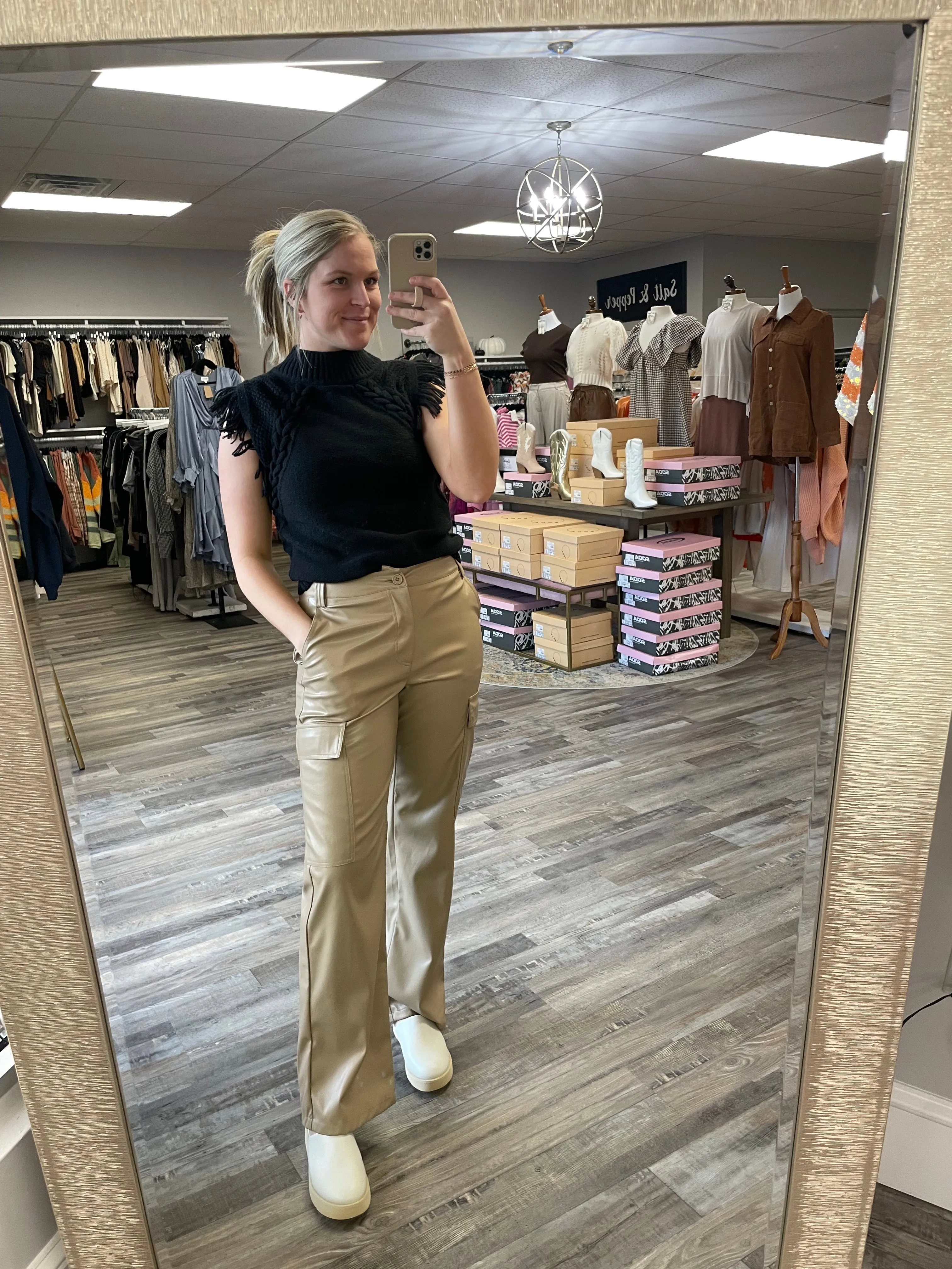 Leather Cargo Pants - Taupe