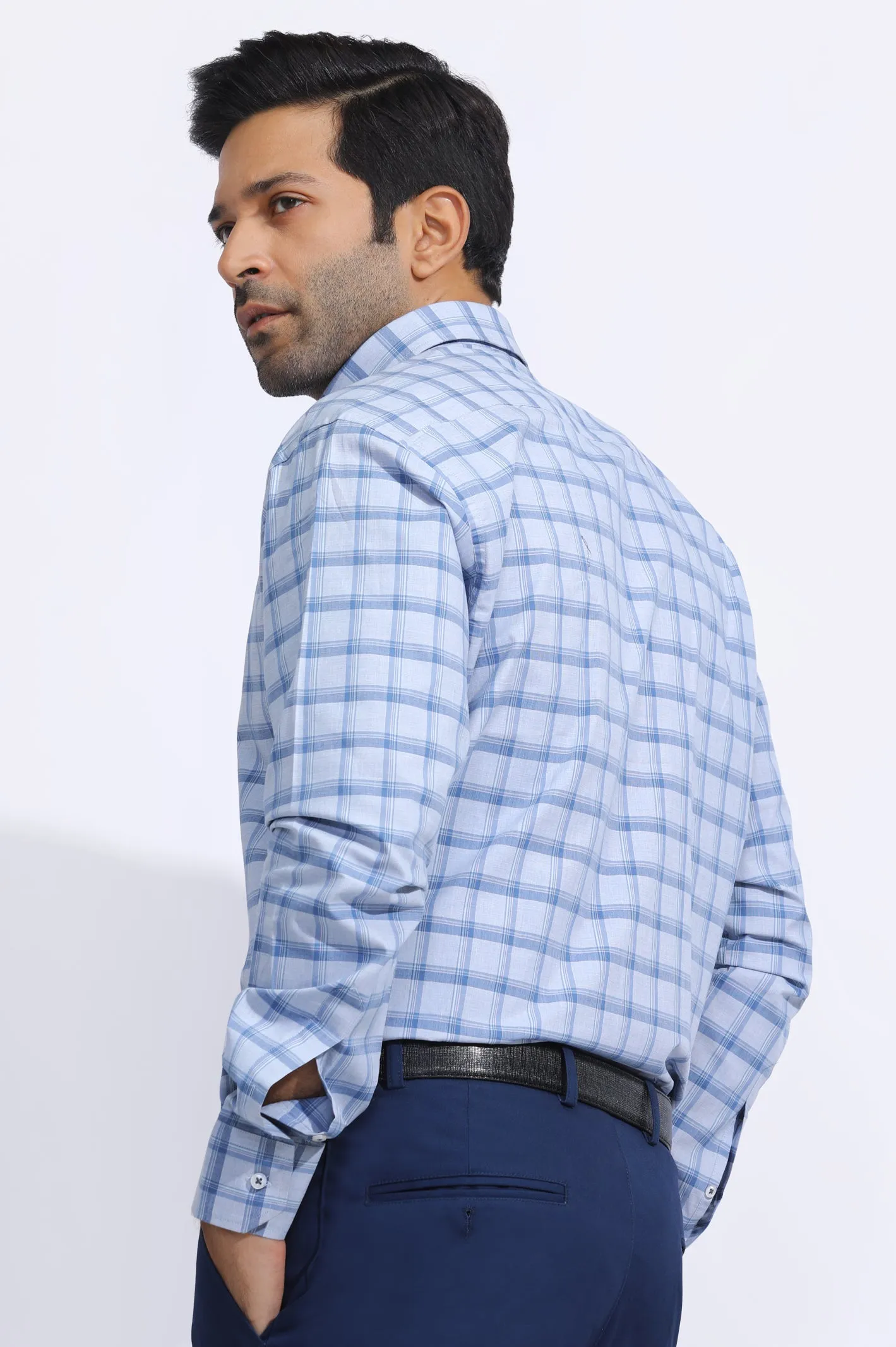 Light Grey Windowpane Check Casual Milano Shirt