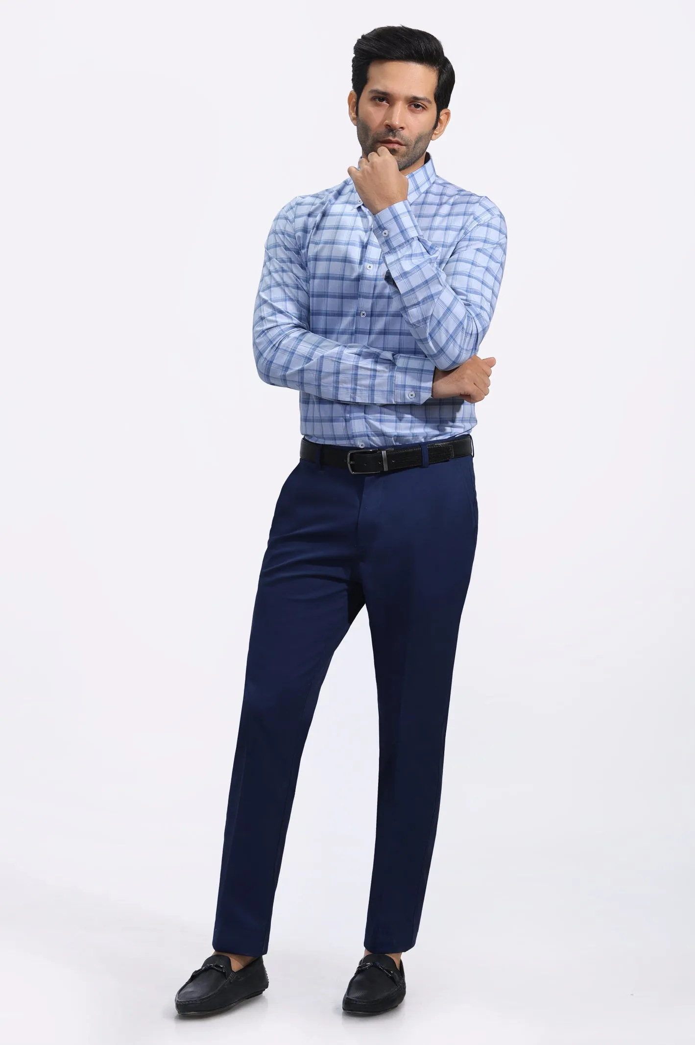 Light Grey Windowpane Check Casual Milano Shirt