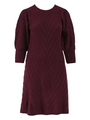 Long Sleeve Wine Fit-And-Flare Sweater Dress